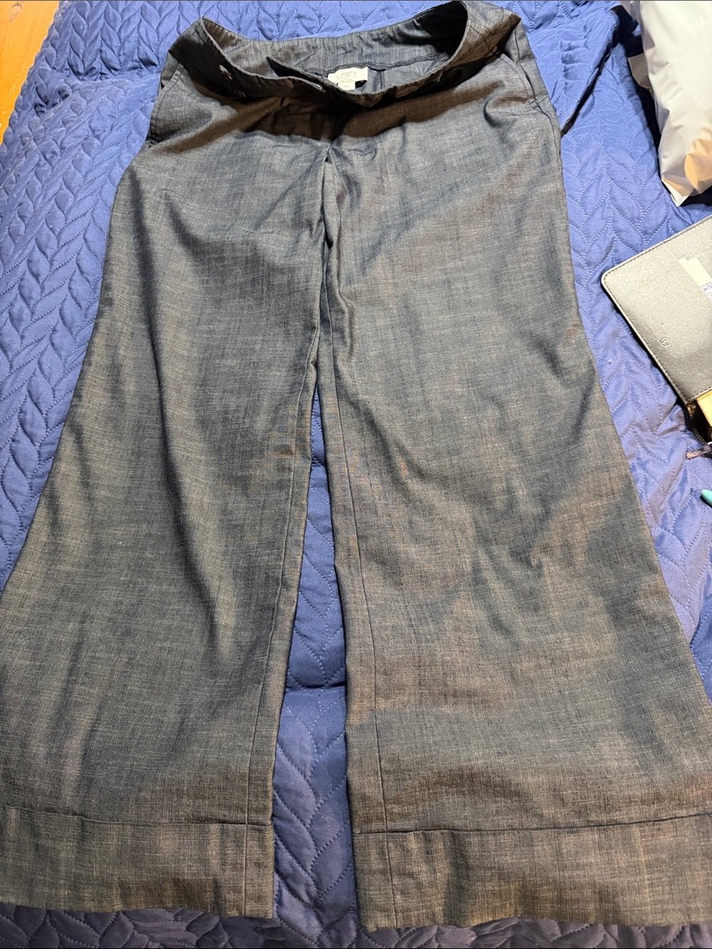 LOFT Petites Marisa Chambray Pants in Grey